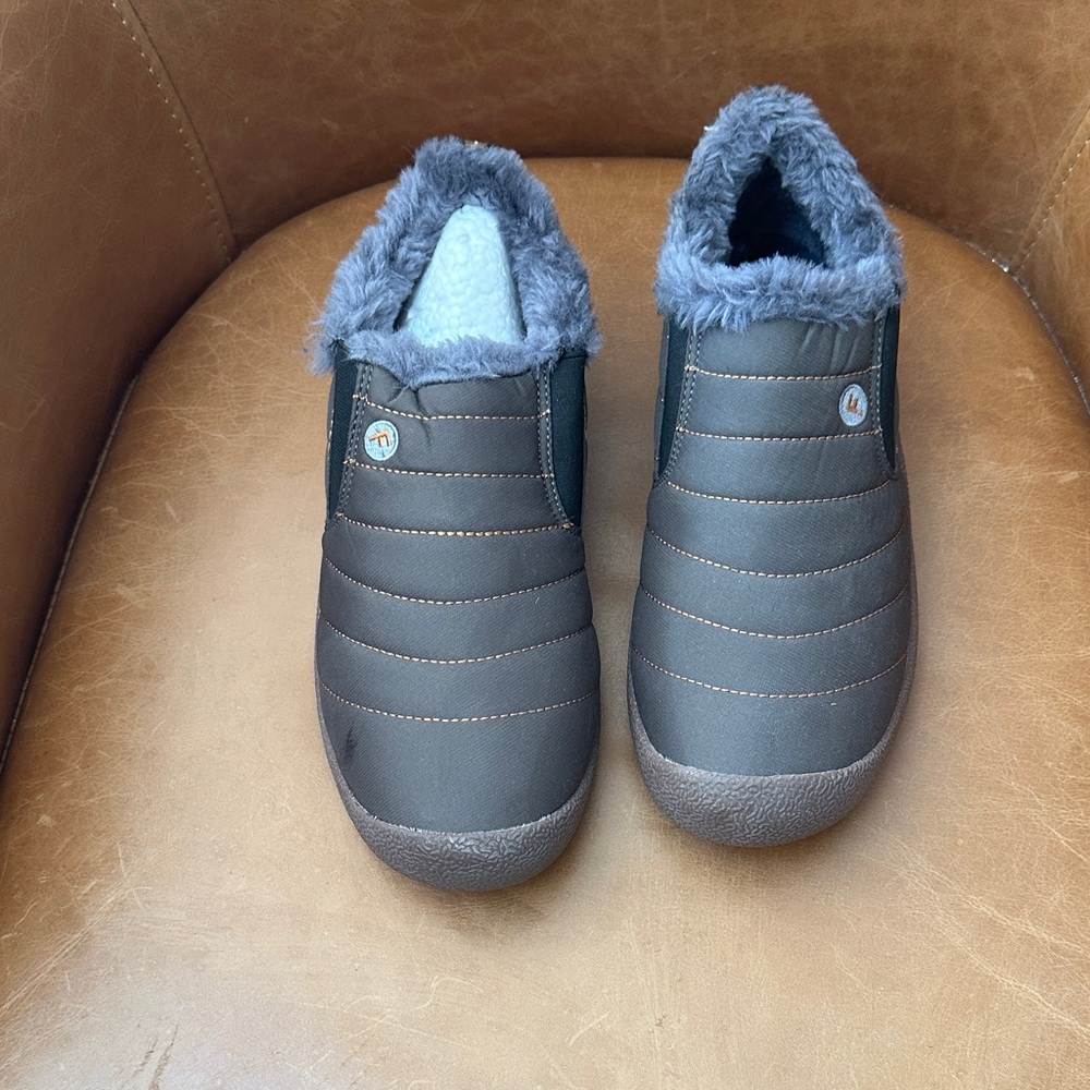 Gray Faux Fur Lined Slip-On Shoes